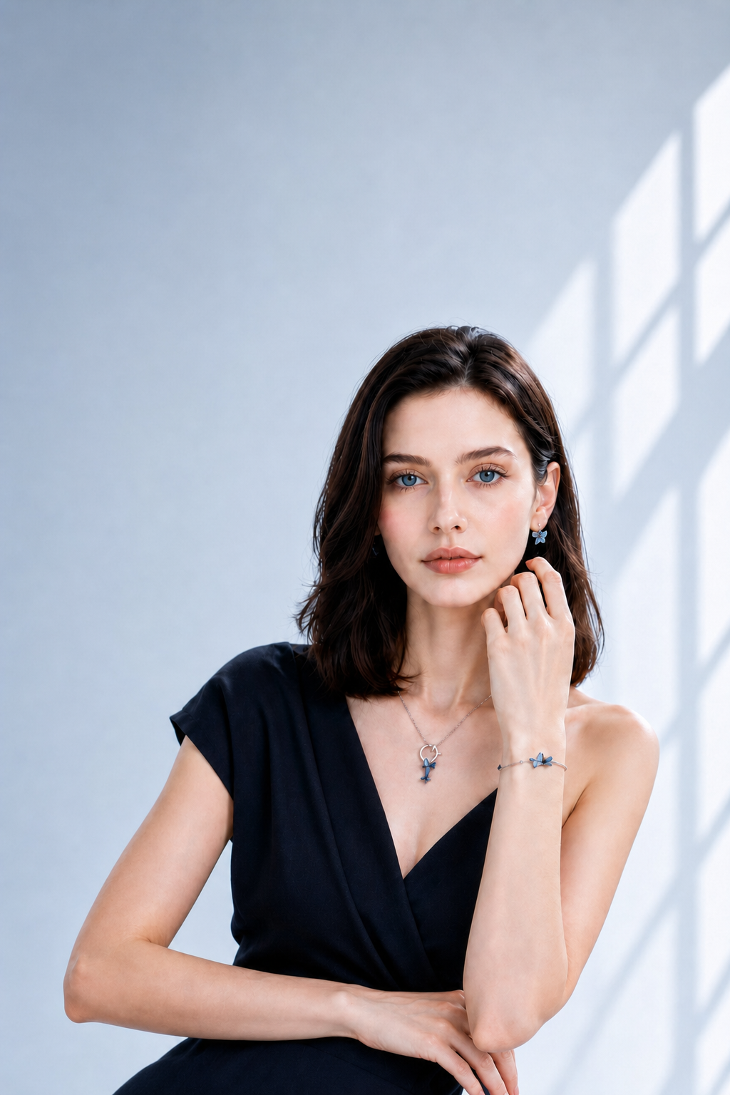 Model wearing Diana Monkey jewelry